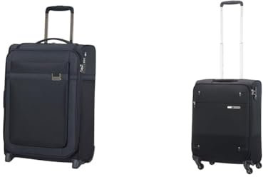Samsonite Airea - Spinner S, Handgepäck, 55 cm, 41 L, Blau (Dark Blue) & Base Boost - Spinner S (Länge 40 cm) Handgepäck, 55 cm, 39 L, Schwarz (Black)