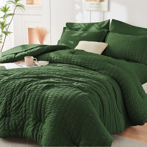 HYMOKEGE Set di biancheria da letto matrimoniale in tessuto seersucker, 7 pezzi, per tutte le stagioni, lussuoso, per camera da letto, set di biancheria da letto con piumone, lenzuola, federe e