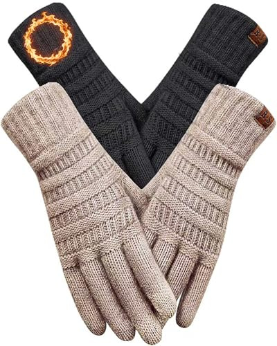 REACH STAR 2 Pairs Winter Gloves for Women, Touch Screen Warm Knit Thermal Gloves for Cold Weather for Hiking Driving Running Stocking Stuffers