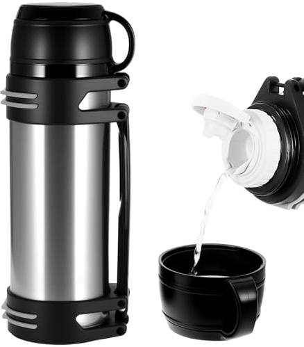 Flask,Stainless Steel Flask for Hot Drink,Large Vacuum Flasks for Hot and Cold Drinks, 24 Hrs Hot|Cold, Hot Water Flask with Coffee Cup Lid & Handle,Portable Travel Water Bottle for Outdoor (1.5L)