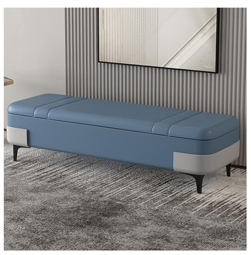 Xumh2024-3 Sitzbank Polsterbank Aufbewahrungsbank aus Leder, Moderne Schlafzimmerbank, gepolsterte Eingangsbank, Innenbank for Wohnzimmer/Bettende Sitzhocker Schlafzimmer(Blue)