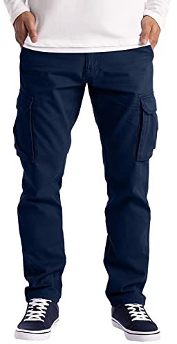 Cargohose für Herren, Stretch, leichte Arbeitshose mit Taschen, normale Passform, Arbeitshose, Jogger, Trainingshose, Sweathose, Cargo-Kampfhose, gerade Passform, Outdoor-Loungehose, navy, L