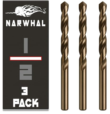 Narwhal 1/2 Inch Cobalt Drill Bits (3 Pack - Industrial Grade M35 Cobalt) 6 Length & 135 Degree Split Point for Drilling Into Metal, Hardened & Stainless Steel, Cast Iron, & More!