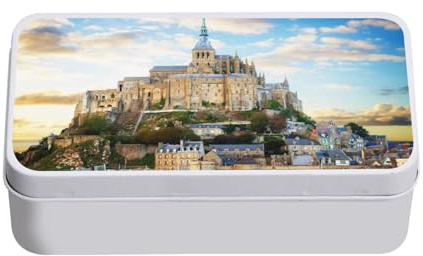 Boite en Métal Mont Saint Michel France Cathedral Decoration Ile - 11 x 18,5 x 5,5 cm - Boite de rangement, clé, outils, boite à Lunch, Sucre, Biscuit