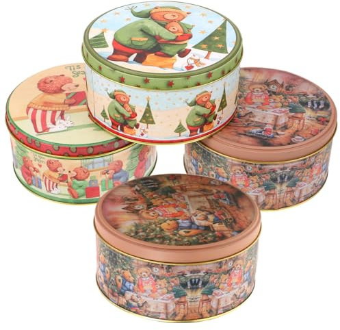 KOMBIUDA 4pezzi Biscotti Natalizie in Coperchio Scatole Regalo Per Dolci e Caramelle Per Feste e Regali