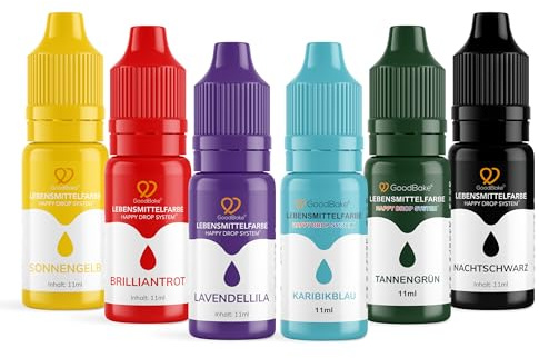 GoodBake Lebensmittelfarbe Weihnachten Set (6 x 11 ml) - farbintensiv, geschmacksneutral, vegan & zuckerfrei - Food Coloring für Tortendeko, Kuchenteig, Fondant, Kekse, Getränke, DIY