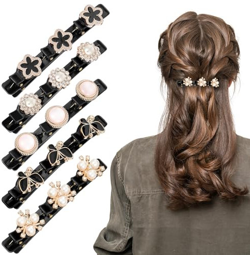 HJZHII 5 Stück Doppelschicht Haarspangen Damen,Geflochtene Haarspange Damen,Kristall Glitzernde Haarklammer Hair Funkelnden Kristallsteinen Elegante Haarstyling Clips Kristallblume Haarschmuck