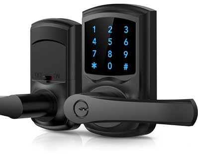 Hidalife Keyless Entry Door Lock, Smart Locks for Front Door, Keypad Door Knob with Handle Touchscreen, One-Slide for Passage Mode, Matte Black