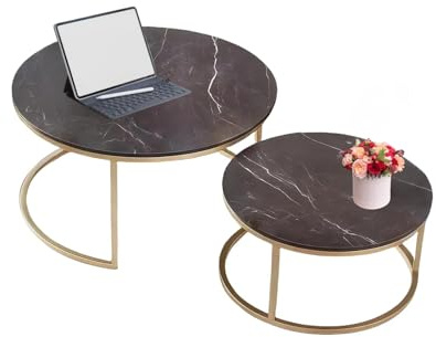 Xisilla Couchtisch Rund-Set (2-teilig) Couchtisch Marmor Zwei-in-eins, geeignet für Wohnzimmer, Lounge, Home Office und Terrassen ⌀80cm und ⌀60cm
