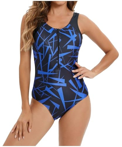 KUIH One Piece Swimsuit for Women Athletic Zipped Swimming Costume Tummy Control Swimwear Slimming Swimwear Bathing Suit Push Up Monokinis Ladies Sports Training Swimsuit