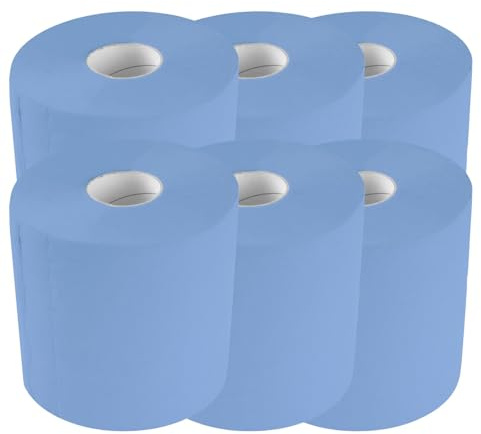 TECPO Putztuchrolle Blau 500 Blatt gesamt, 2-lagig, perforiert, saugstark, Putzrolle Papierrolle Reinigungstücher Wischtücher Putzpapier für Gewerbe (6x 500 Blatt)