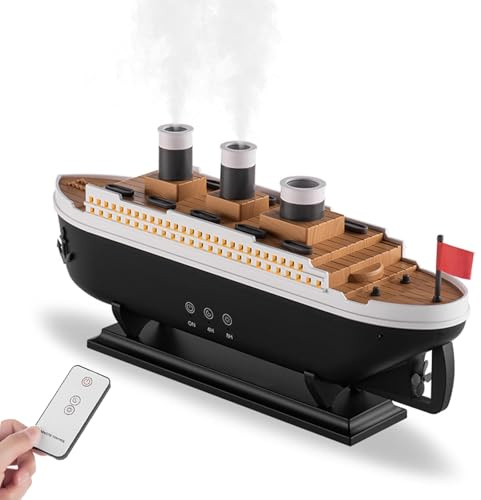 Steamship Humidifier with Remote, 7 Light 2 Mist Mode Aromatherapy Diffuser Air Humidifiers for Room Desk, UK Plug
