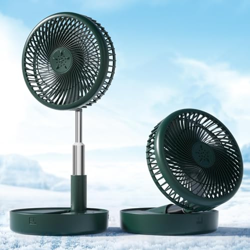 Ventilatore ricaricabile portatile, 7200mAh a batteria con telecomando | Ventilatore da tavolo pieghevole, 6-21 ore, 4 velocità, per viaggi, campeggio, crociera, camera da letto, verde, 19,6 cm