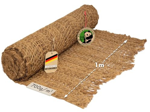 casa pura Böschungsmatte Nature | Erosionsschutz für Gartenarbeiten | Bis 20 m | Böschungsnetz | Hangsicherung | Kokos-Naturfasern | Witterungsbeständig (1 m x 15 m | 700 g/m²)