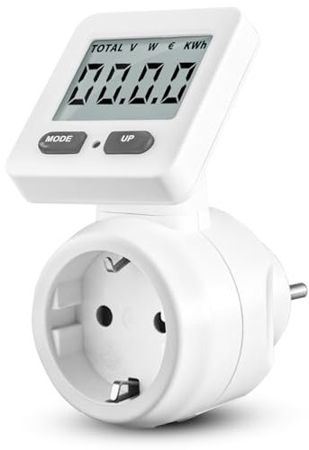 Elektrobock EMF-2 Stromzähler für Steckdose mit drehbarem Display | Strommessgerät bis 3680 Watt | Energiekostenmessgerät mit Kindersicherung | Stromverbrauchsmesser