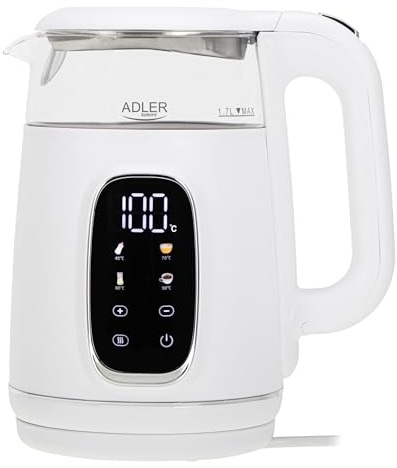 Adler bouilloire electrique avec temperature reglable – 1,7 L – écran LED et panneau tactile – 5 programmes de température – fonction maintien au chaud – 2200 W