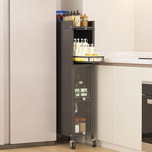 Hocher, schmaler Aufbewahrungsschrank mit 3/4/5 Etagen, mit Rollen, freistehend, ideal für Büro, Küche, Waschküche und kleine Räume (30 x 50 x 118 cm)
