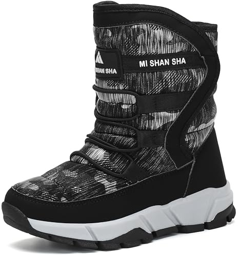 Mishansha Jungen Winterstiefel Kinder Winterboots Warm Gefütterte Schneestiefel Junges Rutschfeste Outdoor Winter Schuhe Schwarz Klassisch 38