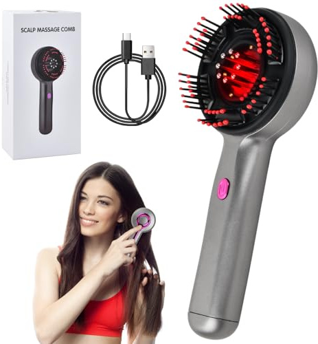 Brosse Massage Cuir Chevelu Électrique, 3 in 1 Masseur Tete Cheveux à Lumière Rouge, Peigne de Massage Electrique, Étanchéité IPX7 avec 3 Modes et Distributeur d'Huile Capillaire 3ML (Gris)