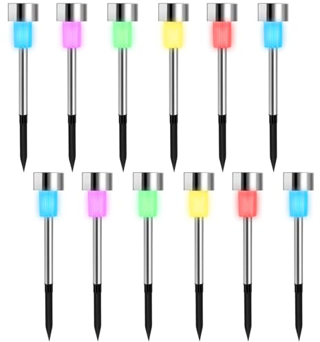 Tking 12/Pack Outdoor Solar Garden Ground Plug Light Coloured,Length 29.5cm,Waterproof Outdoor Landscape Lighting for Patio, Yard and Pathways LED Stake Lights (Multicolor)