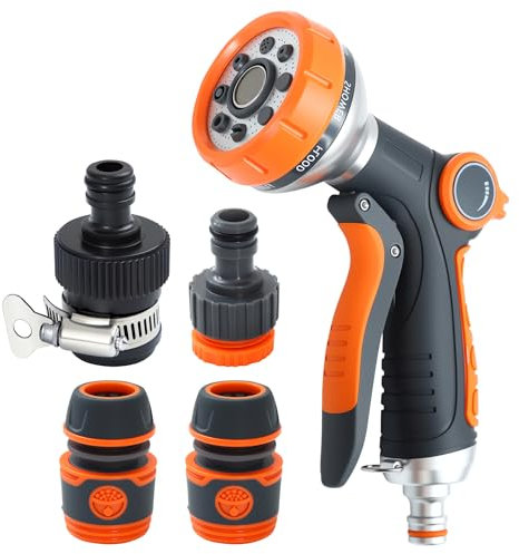 Pistola de Riego, Boquilla de Pistola de Manguera Jardín con Interruptor de Pulgar, 8 Modos Pulverizar Ajustable Pistola de Agua, para Lavado de Autos Riego de Plantas Ducha de Mascotas