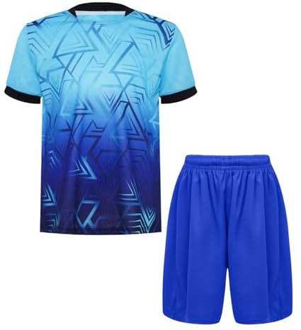 Oyolan Barn pojke set sport tröja och shorts fotboll basket träningsoverall sommar uniform fotboll, A Ljusblå, 13-14 ans