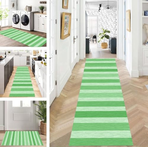 ZUZEKU Abstrakte Läufer Flur Küche Waschbar rutschfest Korridor Teppichmatten 60X150cm Lang Grün Küchenteppich Flurteppich Läufer Schlafzimmer Esszimmer Polyester Teppichläufer Meterware Anpassbar