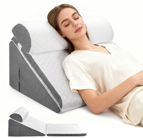 Delousiber 3pcs Wedge Pillow Support Cushion,Memory Foam Sleeping Support Pillow with soft Cushion,Incline Bed Wedge for GERD, Snoring, Back and Leg Pain