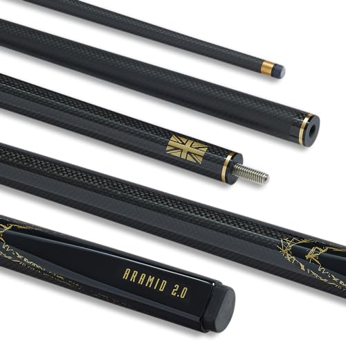 PowerGlide Kolfiber och glasfiber 2 delar 50/50 Joint Snooker Pool eller biljardköpinne | Ultra Smooth metallmålad högglans | 538 g | Full storlek 145 cm | 10 mm spets | svart