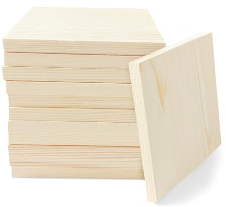 12 Stück Holzblöcke 10x10x2 cm aus unbehandeltem Kiefernholz, Blanko Holzquadrate & Bastelklötze Natur, Ideal für DIY Basteln, Untersetzer Rohlinge, Bemalen, Gravieren, Brandmalerei