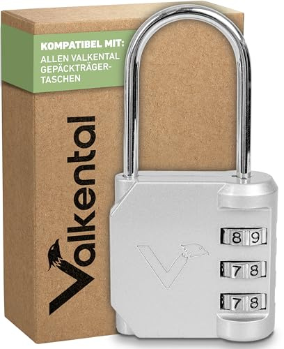 Valkental Zahlenschloss für Fahrradtaschen, 3 Ziffern | Kompatibel mit allen Valkental Modellen, einfache Montage ohne Werkzeug, nutzbar als Vorhängeschloss & Spindschloss
