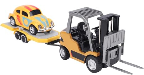 Carrello Elevatore Telecomandato in Scala 1:64, Veicolo da Costruzione RC in Lega da 2,4 GHz con Piastra di Sollevamento e Abbassamento,Luci e Suoni,Ricaricabile per Bambini (Terra Gialla)