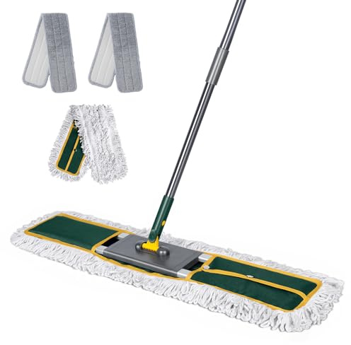 Masthome Bodenwischer 90cm Breiter, Profi Wischmopp mit 154cm Griff aus Eisen, Großer Industrieller Flachmopp mit 2 Mikrofaser Pads und 1 Baumwolle Pad, 360 Grad Drehgelenk, für Hotel, Mall und Garage