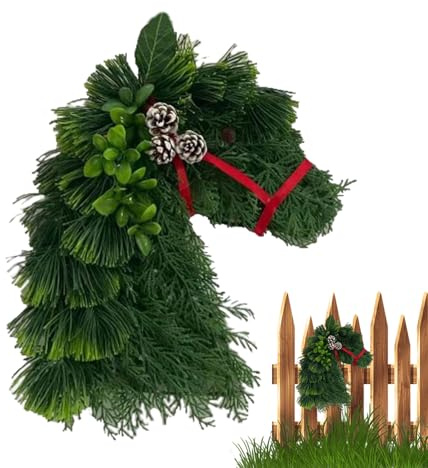 Pferdekopf Weihnachtskranz - Festliche Pferdekopfgirlande | Festliche Deko wetterfest | rustikaler Winter- in Form eines Pferdes | Akzentform