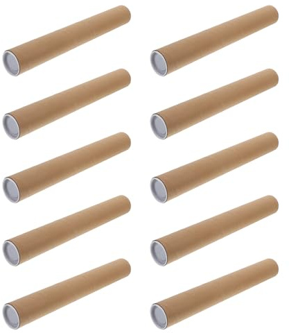 Cabilock Tubi Porta Poster Rotondi in Cartone Kraft Marrone Set da 10 Pezzi con Tappi in Plastica Tubo per Spedizioni e Conservazione Disegni Resistente e Leggero per Viaggi Ufficio e