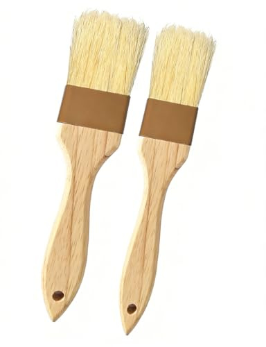 Pastry Basting Brush - Food Grade, No Shedding Natural Bristle, Heat Resistant Wooden Handle, Durable Kitchen Tool for Baking, Cooking, Butter, Egg Wash, Glazing, Oil, Sauce (1 & 1.5)