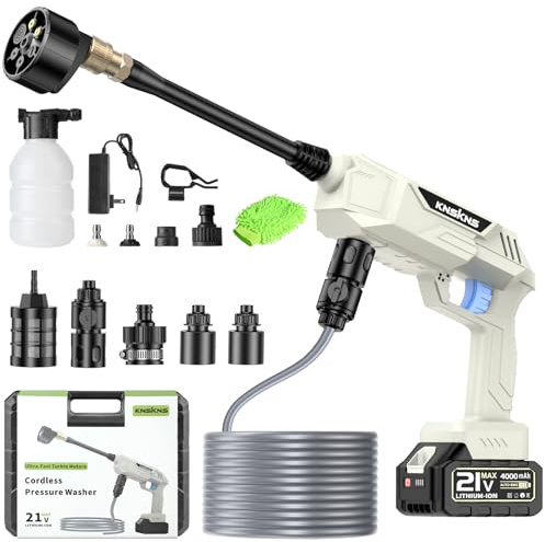 Cordless Pressure Washer, 1800PSI Pressure Electric Pressure Washer with Brushless Motor, 21V Battery×2 & Charger, Portable Handheld Power Washer with 6-in-1 Nozzle & Foam Cannon for Home