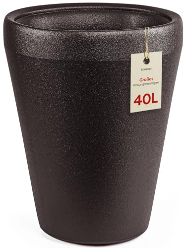 Maceta KONZEPT de 40 cm de diámetro en plástico, alta y grande, 40 L – Maceta con aspecto de arcilla, moderna, resistente a los rayos UV y a las heladas, ligera y de fácil cuidado, para interior y
