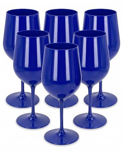 argentoè Calici Gioia in Plastica Rigida SAN 37cl - Infrangibili, Riutilizzabili, Lavabili in Lavastoviglie - Ideali per Vino, Champagne, Cocktail, Eventi, Giardino, Piscina, Barca (Blu, Set 6pz)