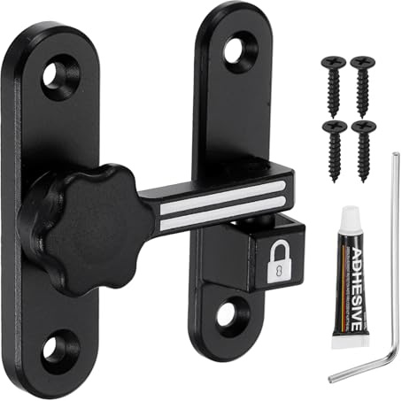 sourcing map Barn Door Lock, 90/180 Degree Flip Barn Door Lock Zinc Alloy Sliding Security Latch with Screws & Nail-Free Adhesive for Garden Bathroom Garage, Luminous Black