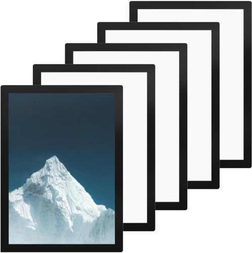 5 Set Selbstklebende Magnet-Bilderrahmen A4, DIN A4 Magnetische Bilderrahmen selbstklebend mit Magnetverschluss, Schwarze Klapprahmen A4 für Poster, Dokumente, Fotos, Schilder – 32x23,5 cm