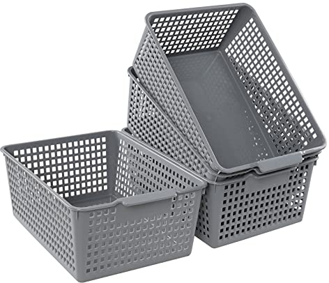 Annkky Large Baskets, Rectangular Plastic Storage Basket, Set of 4