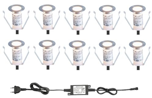 SUBOSI 10er mini Bodeneinbaustrahler Set DC12V Ø19mm 0.4W LED Einbaustrahler IP67 Wasserdicht Einbauleuchten Außen Terrasse Küche Garten Led Lampe