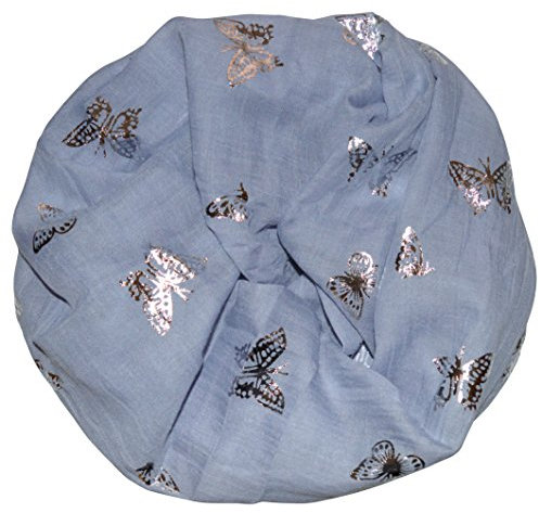thb Richter Damen Loopschal Schlauchschal Rundschal mit Schmetterlinge Butterflies Muster Metallic Glitzer Glanz Schal Rundschal Weich Soft Butterfly Schmetterling (Blau)