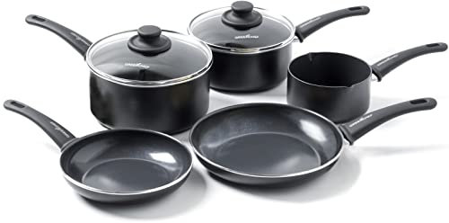 GreenChef Diamond Healthy Ceramic Non-Stick 7-Piece Cookware Pots and Pans Set, Includes Frying Pans, Saucepans and Lids, PFAS-Free, Induction, Black
