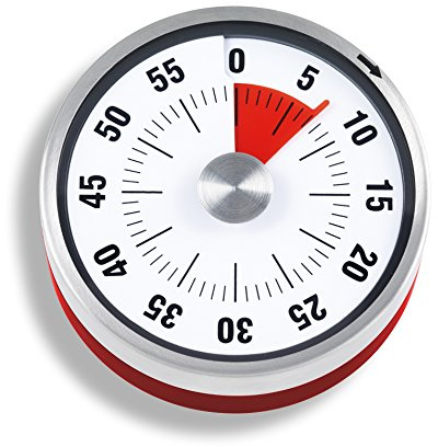 ADE Mechanischer Küchentimer TD 1702. Klassischer Kurzzeitmesser mit Rundskala zum Aufziehen. Durchmesser 7,8 cm. Akustisches Signal nach Zeitablauf. Zuverlässige Eieruhr. Farbe: Rot