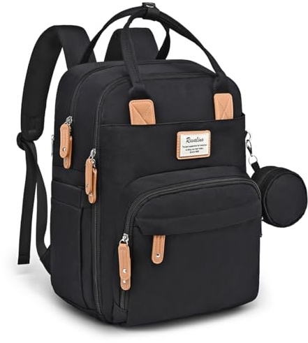 RUVALINO Diaper Bag Backpack, Multifunction Travel Pack Maternity Baby Changing Bags, Large Capacity, Waterproof, Black