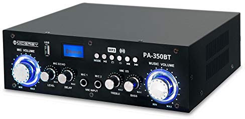 McGrey PA-350BT Bluetooth-Endstufe - mit USB/MP3-Player 200 Watt Leistung - Verstärker mit Zwei Mikrofoneingängen - USB-MP3-Player und Cinch-Eingang - Ideal für Partykeller und Karaoke Partys