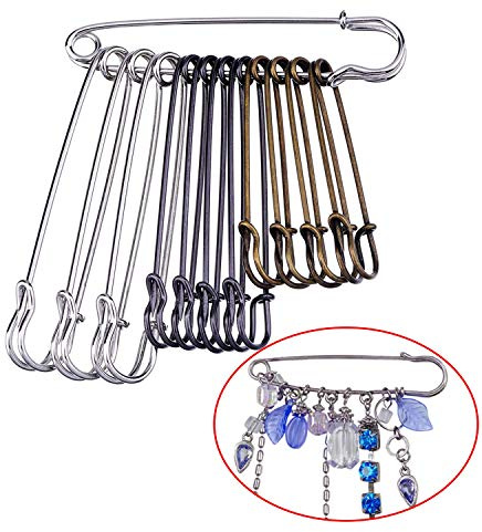 Wohlstand 12 Stück Sicherheitsnadeln,Sicherheit Pins60mm70mm75mm,schmuck sicherheitsnadeln,Brosche/Pin,3 Größen,Silbern, Bronzen und Schwarz,für Kleidung Handwerk Arts, DIY, Basteln,Haushalt