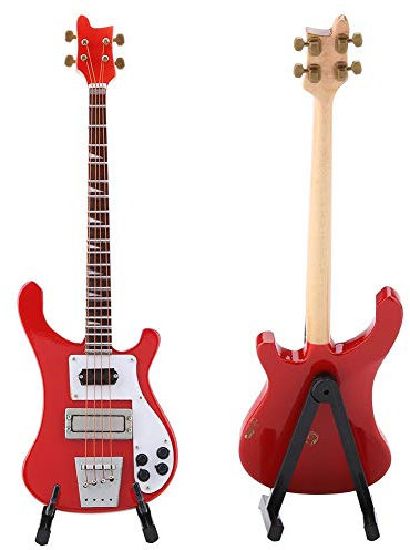 Miniatura di chitarra in legno rosso Mini Bass replica Mini strumento musicale modello con supporto per la decorazione domestica